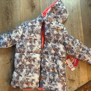 Pink Platinum Kids Puffer Jacket with Butterfly Design